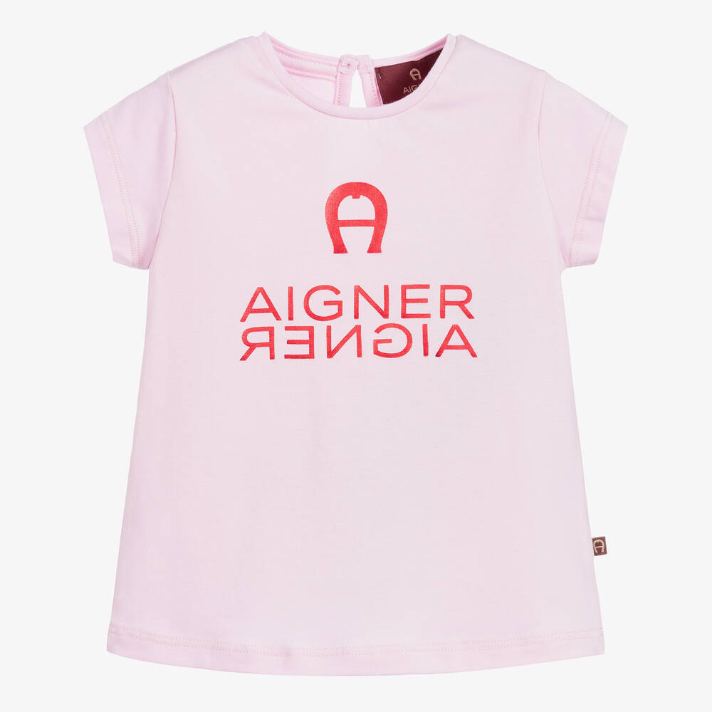 AIGNER - Baby Girls Pink Cotton T-Shirt | Childrensalon