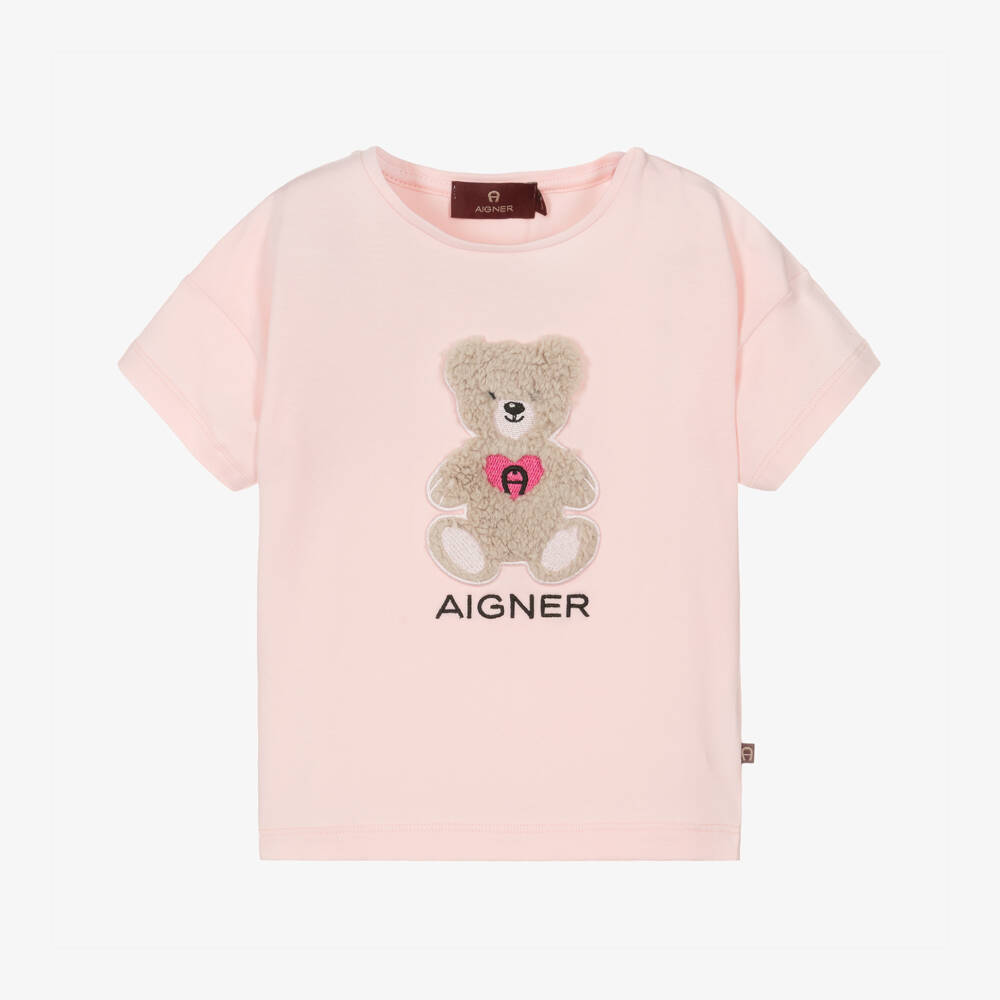AIGNER-Baby Girls Pink Cotton Teddy Bear T-Shirt | Childrensalon Outlet