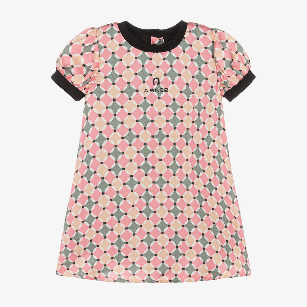 AIGNER - Baby Girls Pink Geometric Satin Dress | Childrensalon