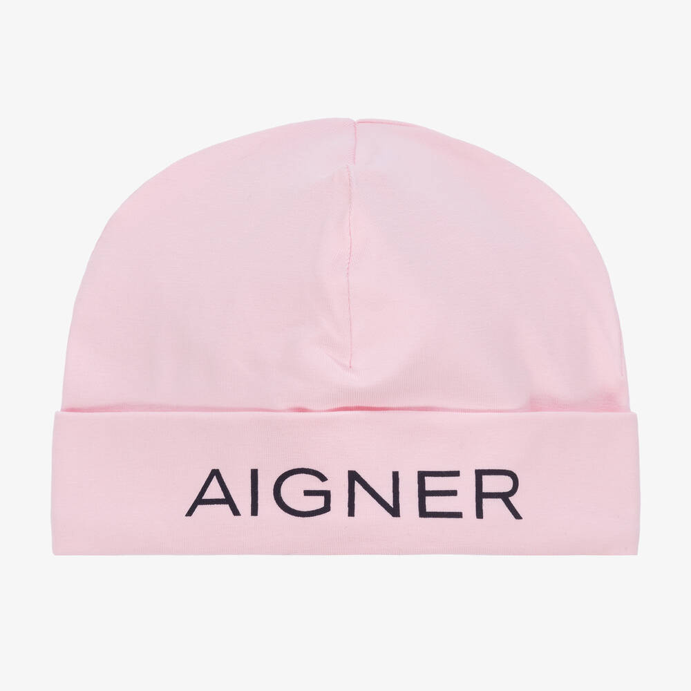 AIGNER - Baby Girls Pink Logo Pima Cotton Hat | Childrensalon