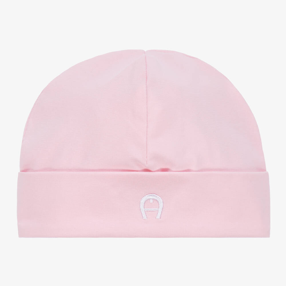 AIGNER - Baby Girls Pink Logo Pima Cotton Hat | Childrensalon