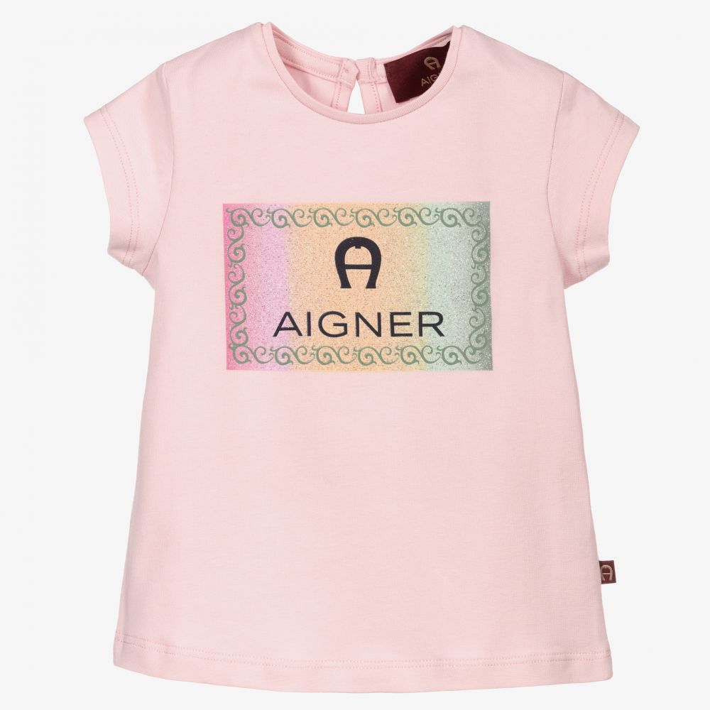 AIGNER - Baby Girls Pink Logo T-Shirt | Childrensalon