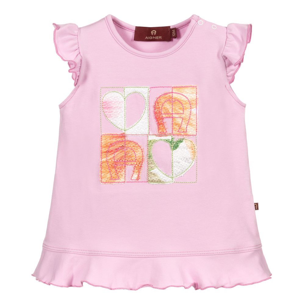 AIGNER - Baby Girls Pink Logo Top | Childrensalon