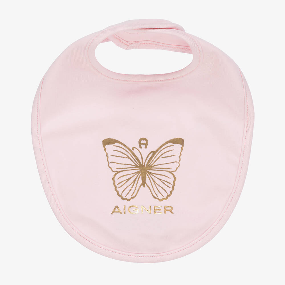 AIGNER - Розовый слюнявчик из хлопка пима для малышек | Childrensalon