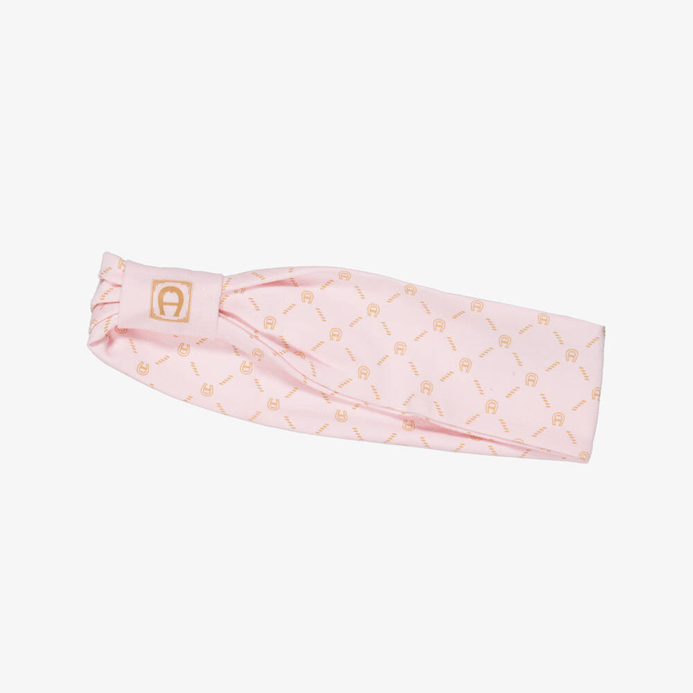 AIGNER-Baby Girls Pink Pima Cotton Bow Headband with Logo | Childrensalon Outlet
