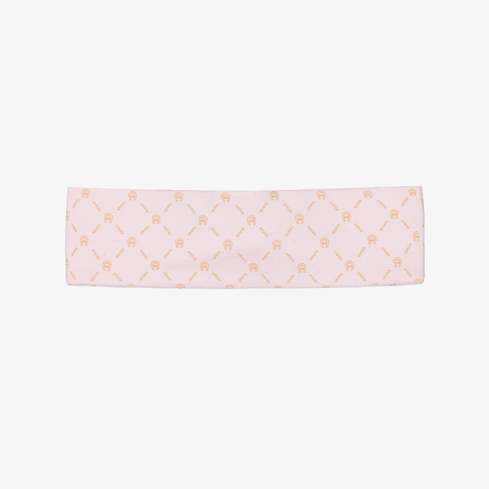 AIGNER-Baby Girls Pink Pima Cotton Bow Headband with Logo | Childrensalon Outlet