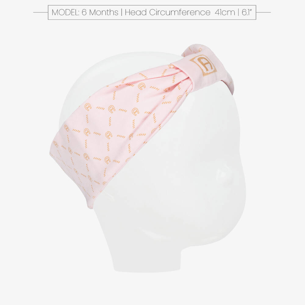 AIGNER-Baby Girls Pink Pima Cotton Bow Headband with Logo | Childrensalon Outlet