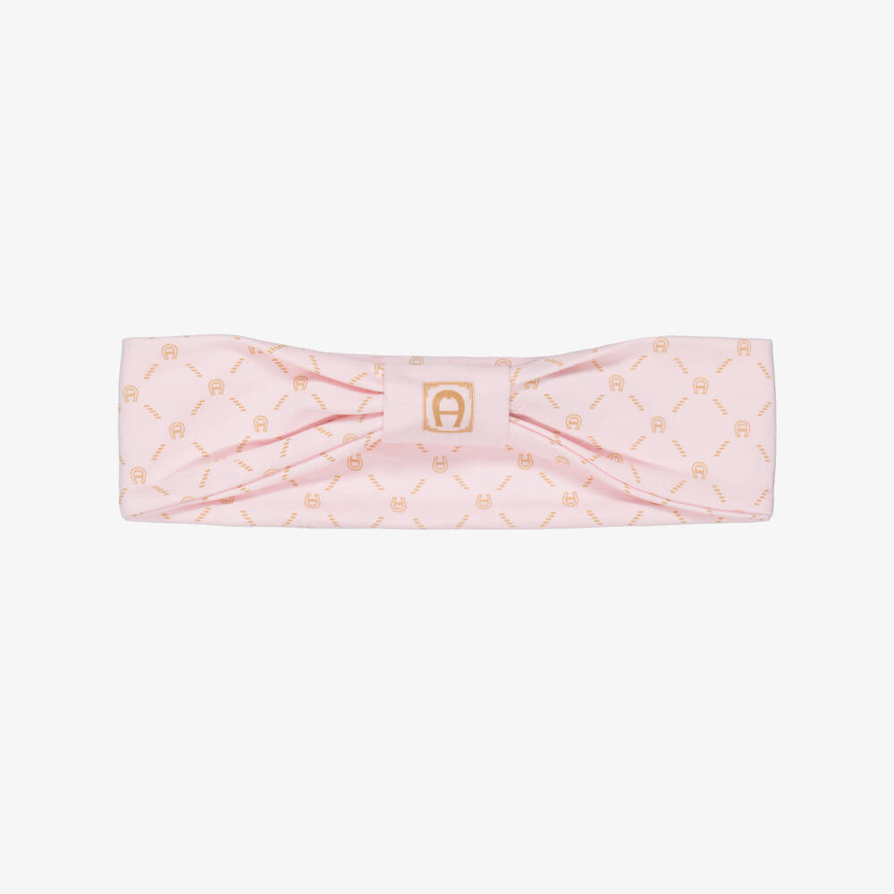 AIGNER-Baby Girls Pink Pima Cotton Bow Headband with Logo | Childrensalon Outlet
