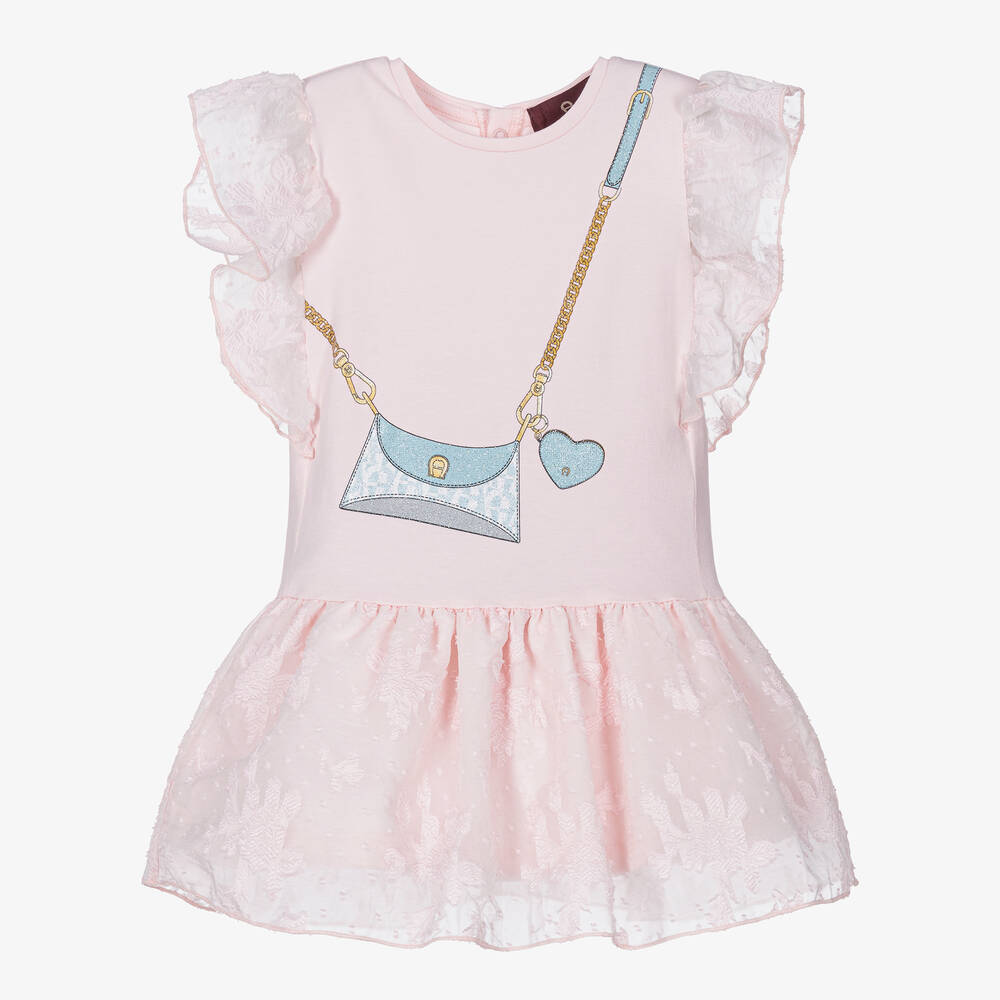 AIGNER-فستان أطفال بناتي قطن جيرسي لون زهري | Childrensalon Outlet