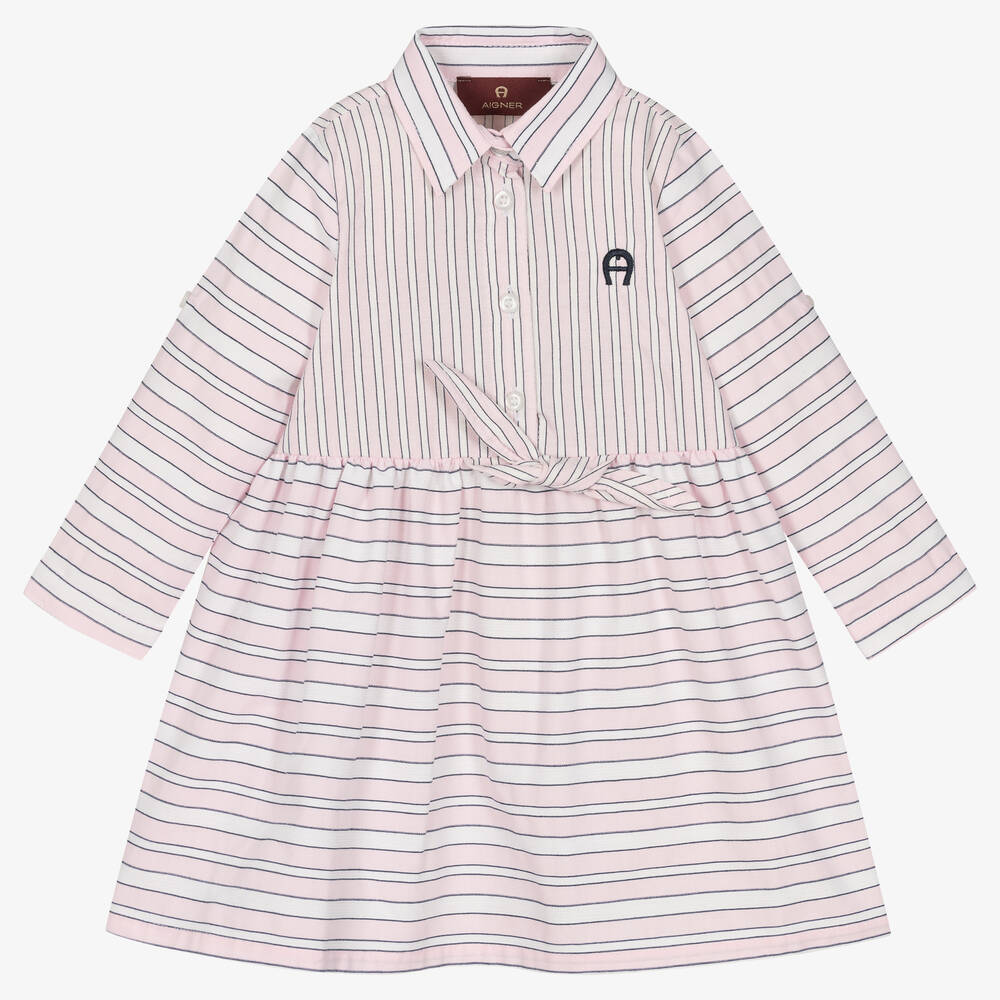 AIGNER - Baby Girls Pink Stripe Cotton Dress | Childrensalon