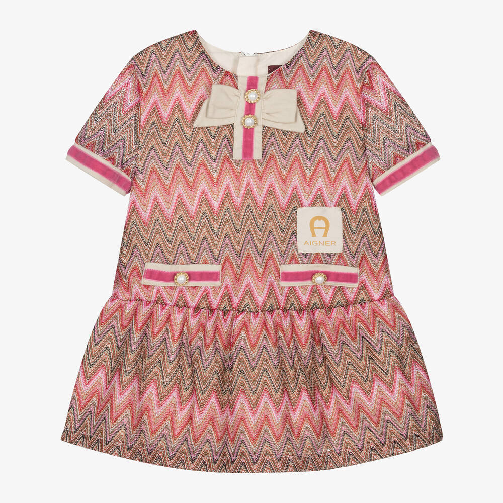 AIGNER-Baby Girls Pink Zigzag Weave Dress | Childrensalon Outlet