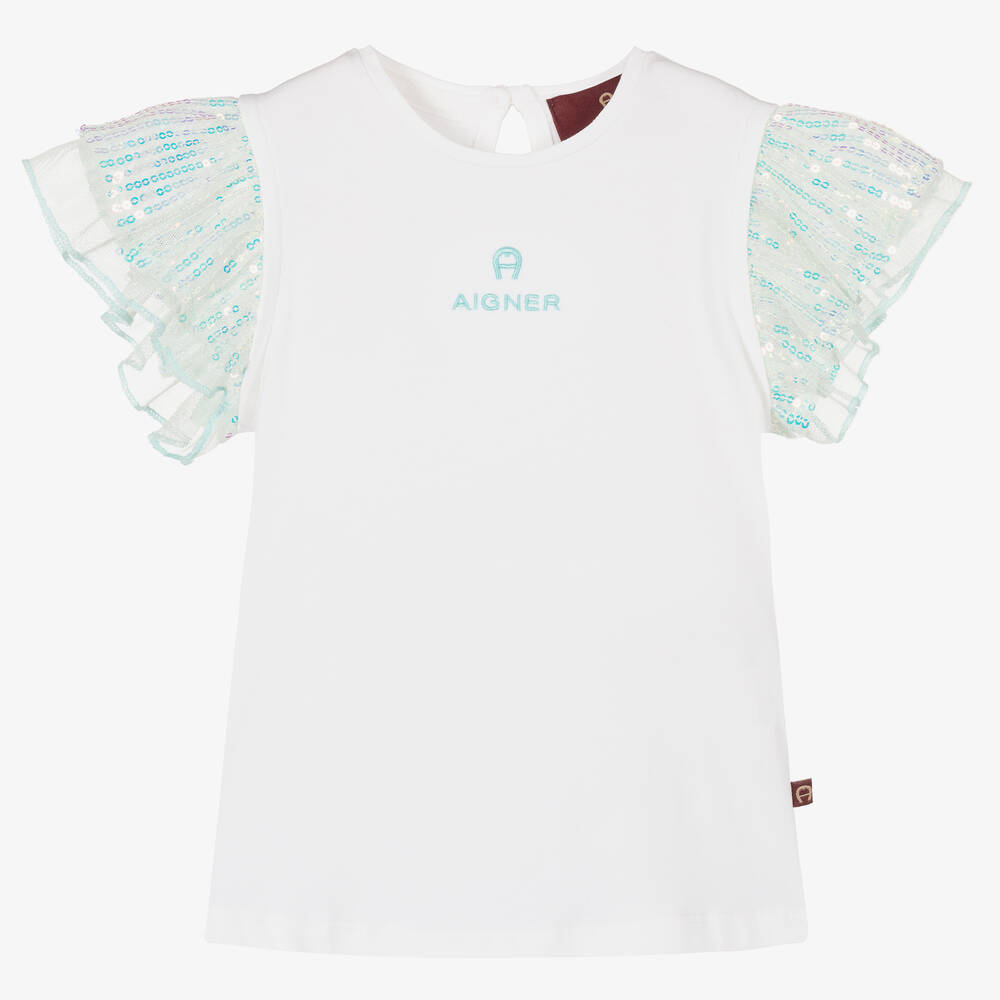 AIGNER - Baby-Pailletten-T-Shirt weiß & blau | Childrensalon