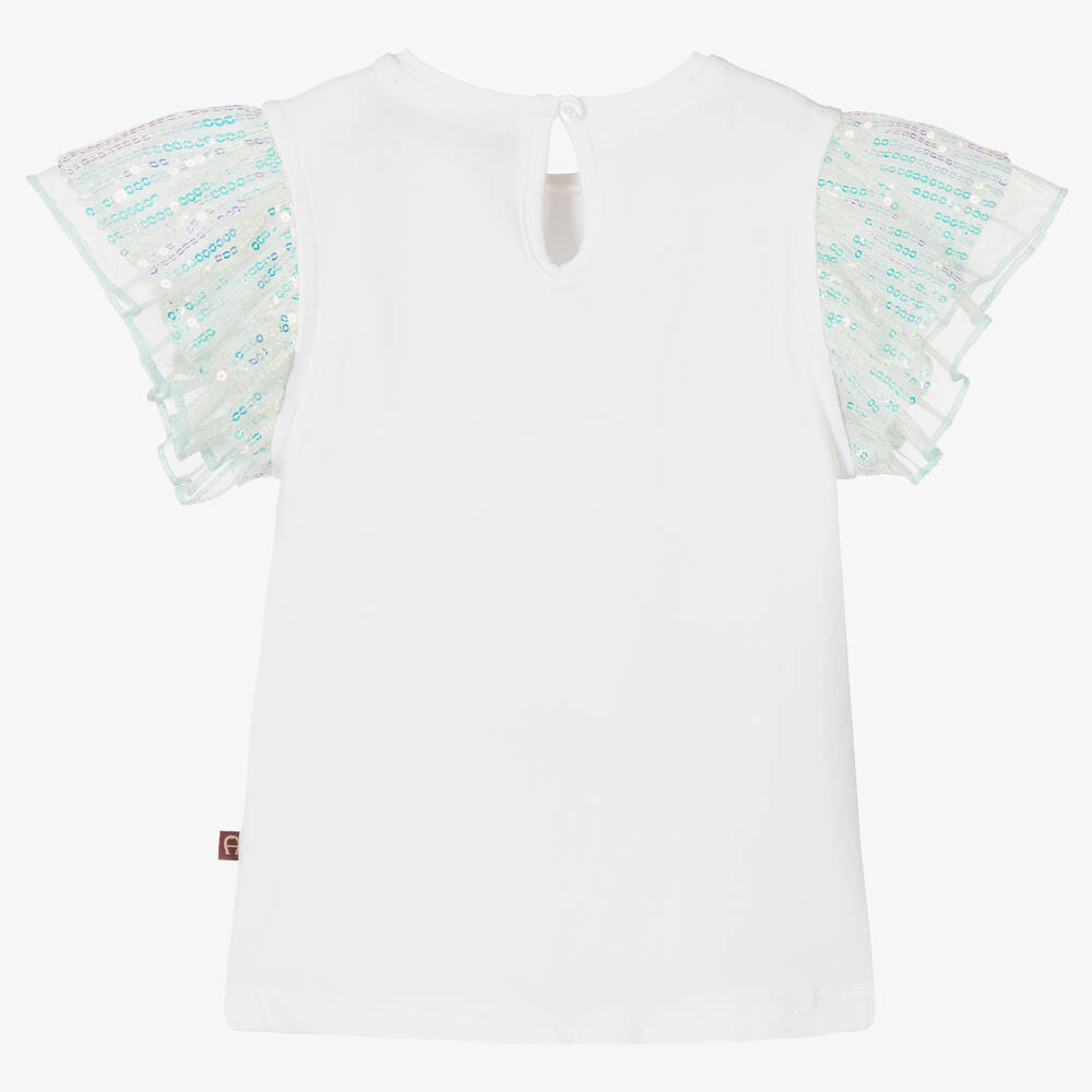 AIGNER-Белая футболка с голубыми пайетками | Childrensalon Outlet