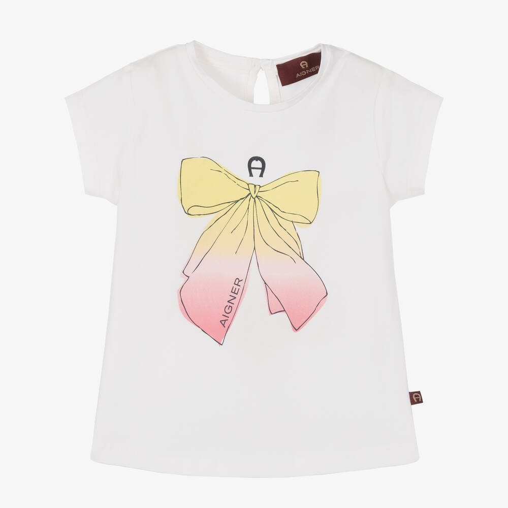 AIGNER-Baby Girls White Bow Logo T-Shirt | Childrensalon Outlet