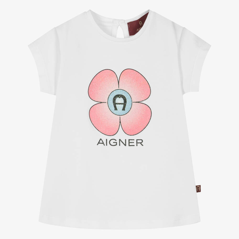 AIGNER-تيشيرت أطفال بناتي قطن جيرسي لون أبيض | Childrensalon Outlet