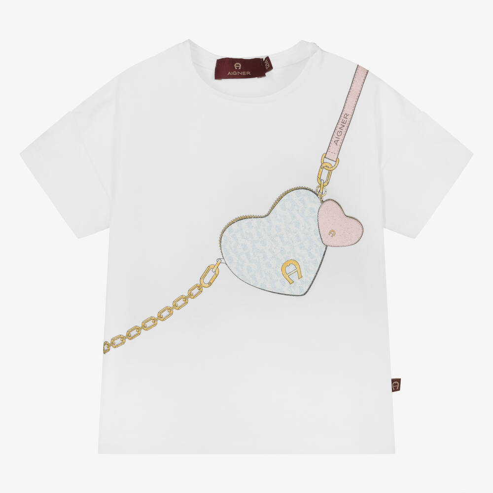 AIGNER-Baby Girls White Cotton Handbag T-Shirt | Childrensalon Outlet