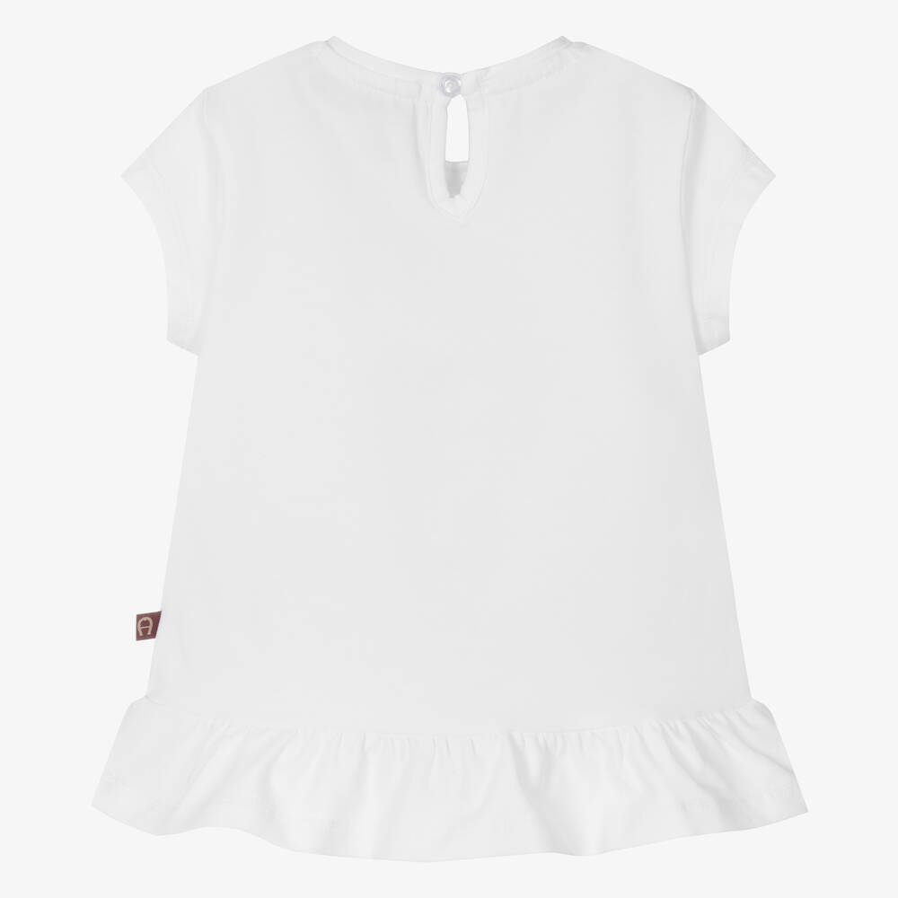 AIGNER-Baby Girls White Cotton Heart Chain T-Shirt | Childrensalon Outlet