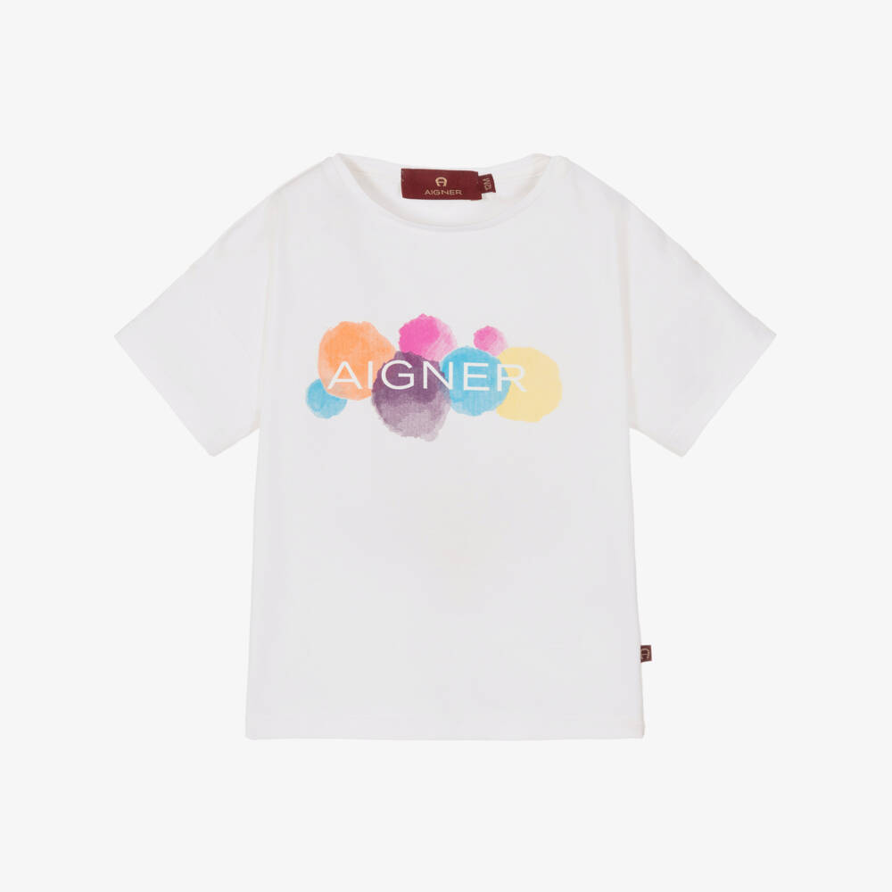 AIGNER-Baby Girls White Cotton Logo T-Shirt | Childrensalon Outlet