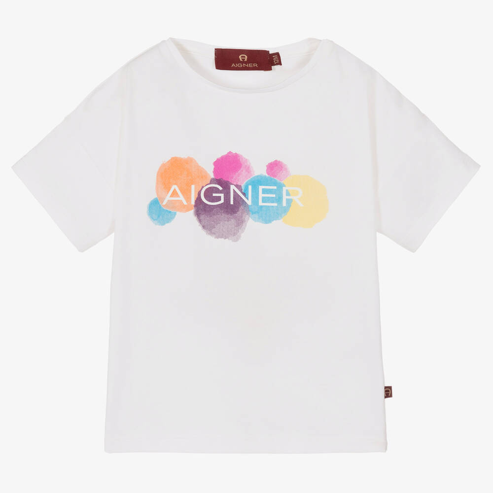 AIGNER - Baby Girls White Cotton Logo T-Shirt | Childrensalon