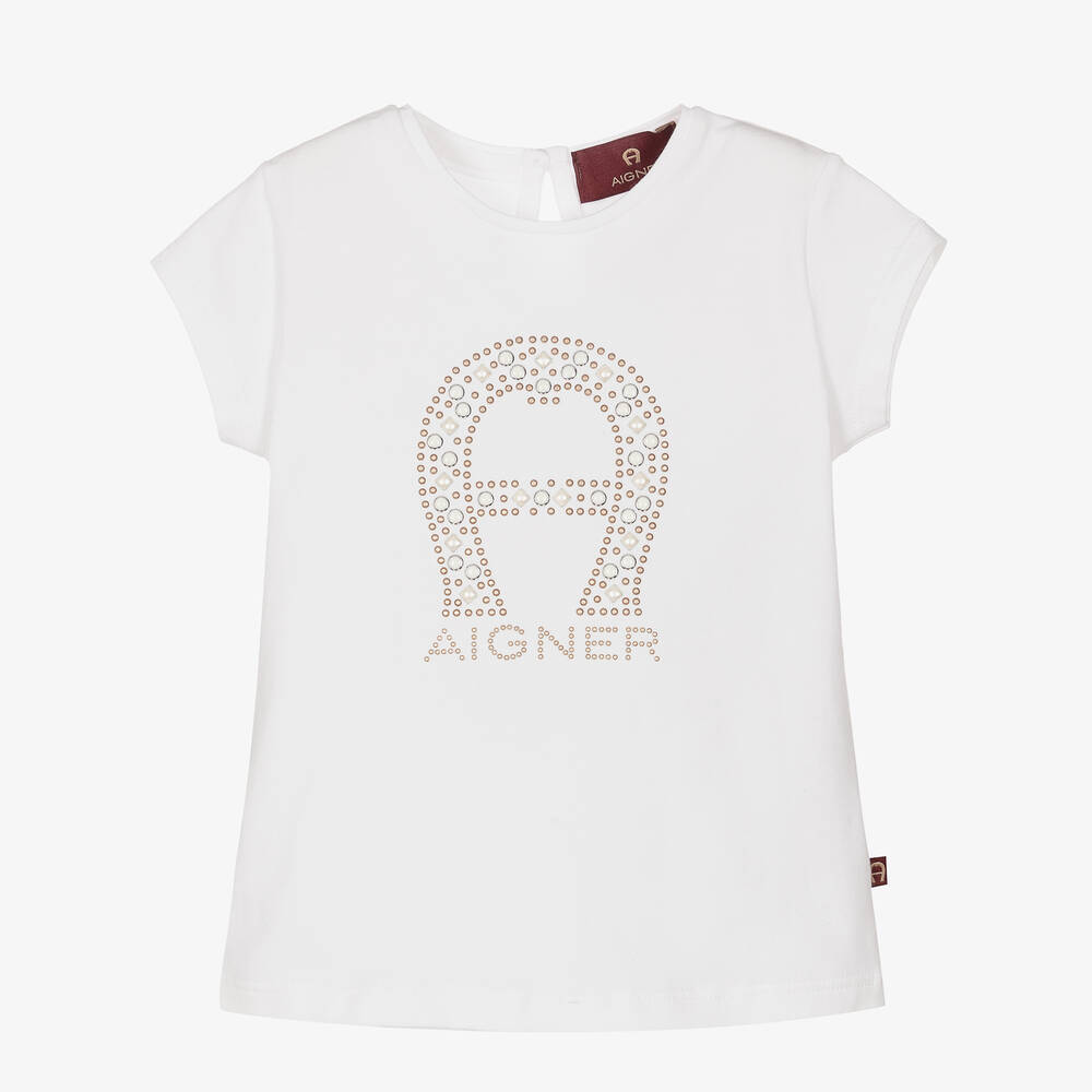 AIGNER - Baby Girls White Cotton Logo T-Shirt | Childrensalon