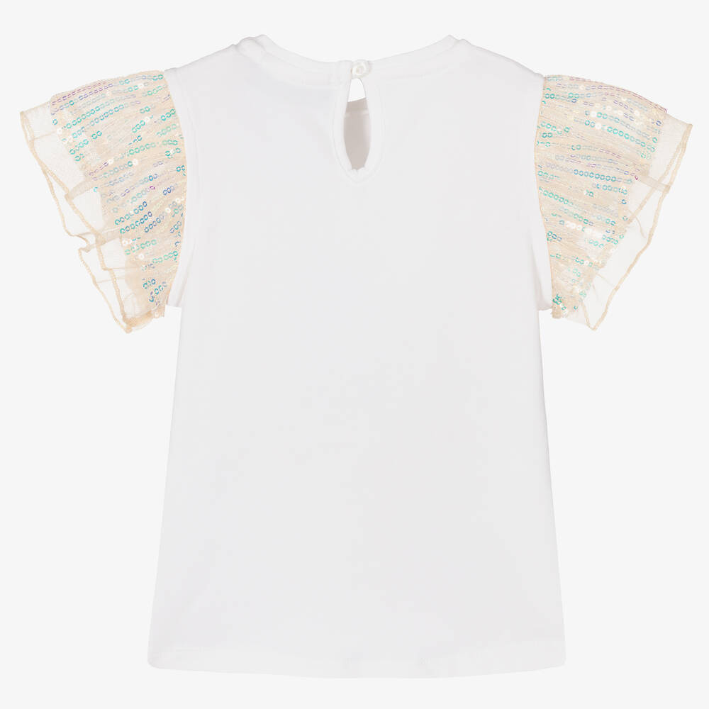 AIGNER-Белая футболка с розовыми пайетками | Childrensalon Outlet