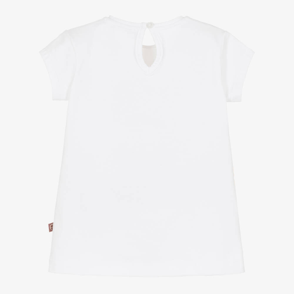 AIGNER-Baby Girls White T-Shirt with Sparkly Teddy Logo Motif | Childrensalon Outlet