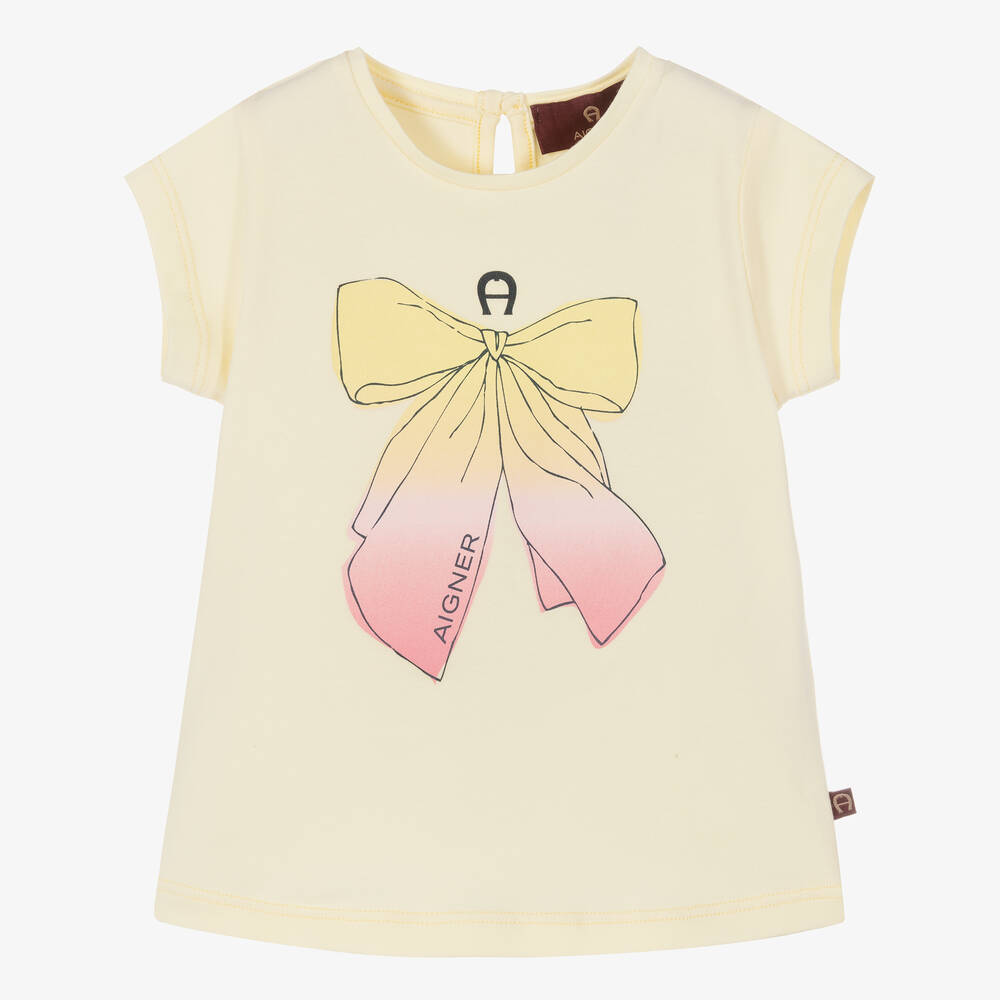 AIGNER - T-shirt jaune à nœud bébé fille | Childrensalon