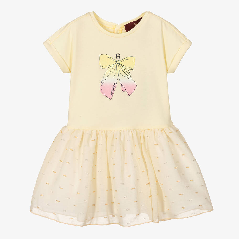 AIGNER - Robe jaune mousseline et coton bébé | Childrensalon