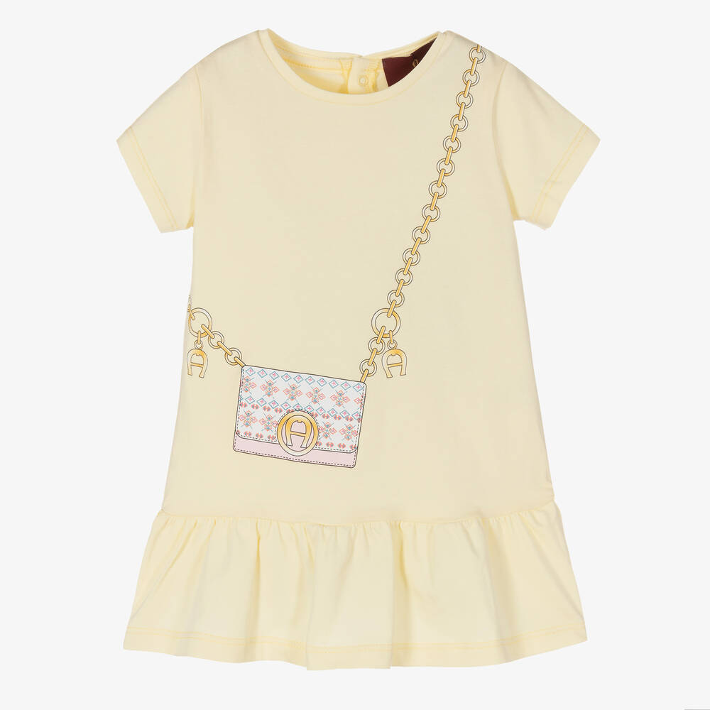 AIGNER - Robe jaune en coton bébé fille | Childrensalon