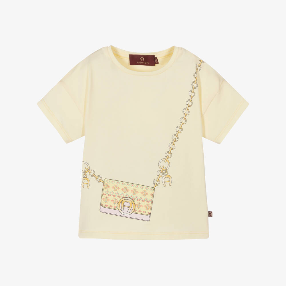 AIGNER-Baby Girls Yellow Cotton Logo T-Shirt | Childrensalon Outlet