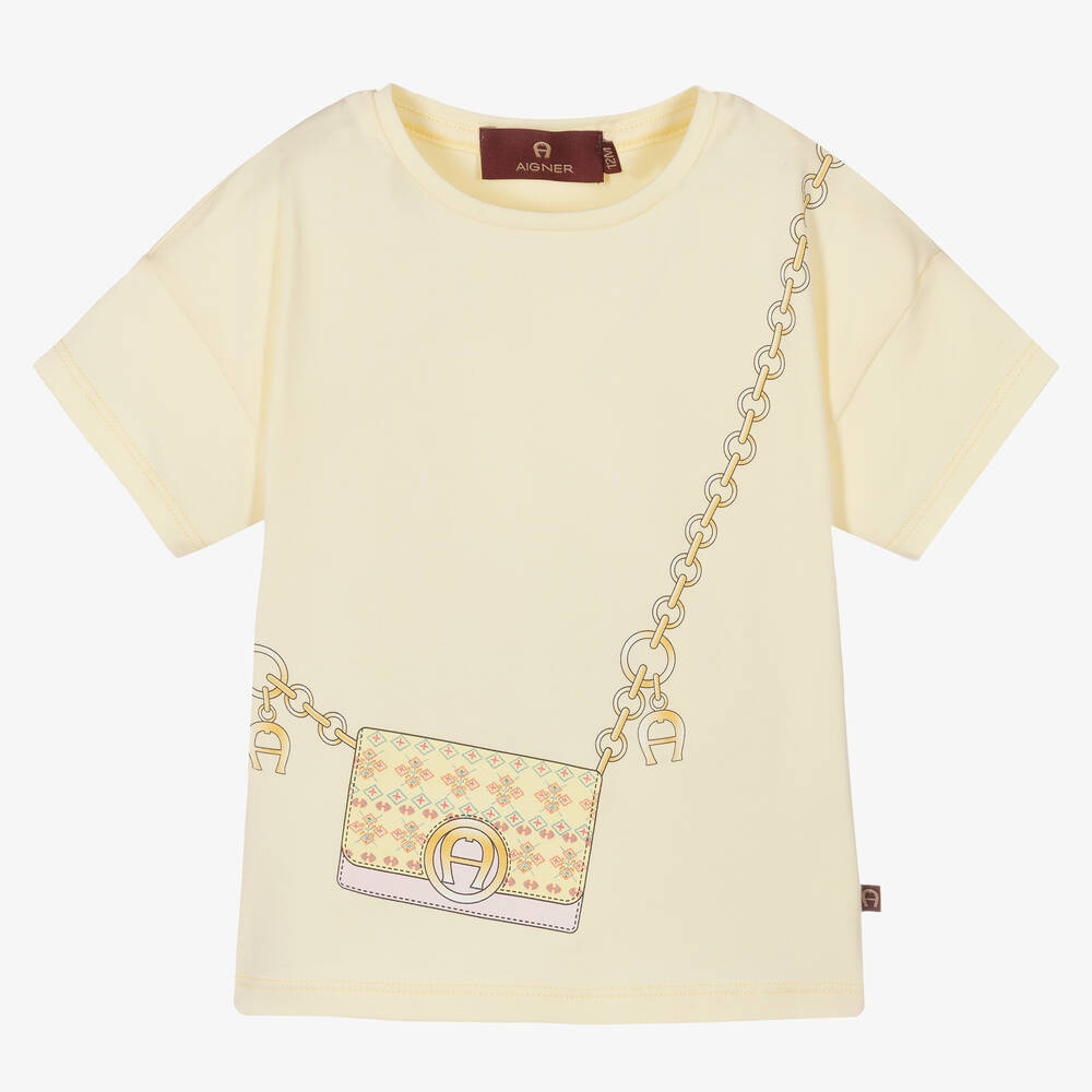 AIGNER - Baby Girls Yellow Cotton Logo T-Shirt | Childrensalon