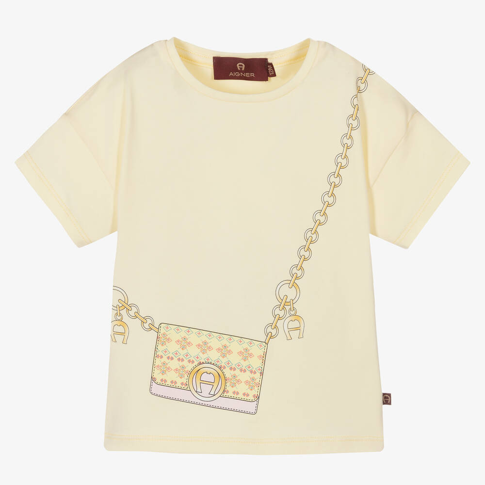 AIGNER-Baby Girls Yellow Cotton Logo T-Shirt | Childrensalon Outlet