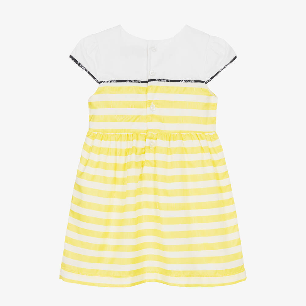 AIGNER-Baby Girls Yellow Striped Satin Dress | Childrensalon Outlet