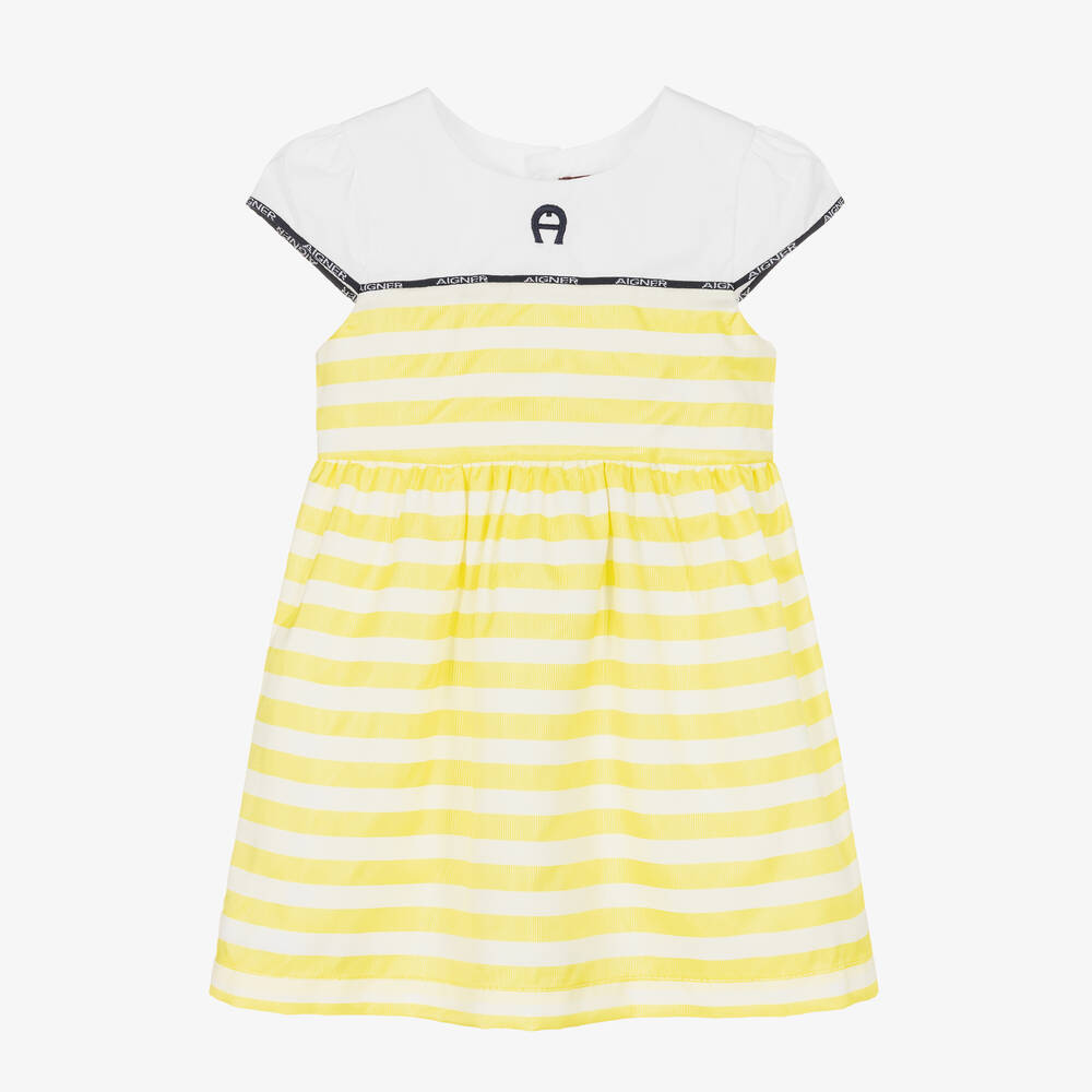 AIGNER - Baby Girls Yellow Striped Satin Dress | Childrensalon