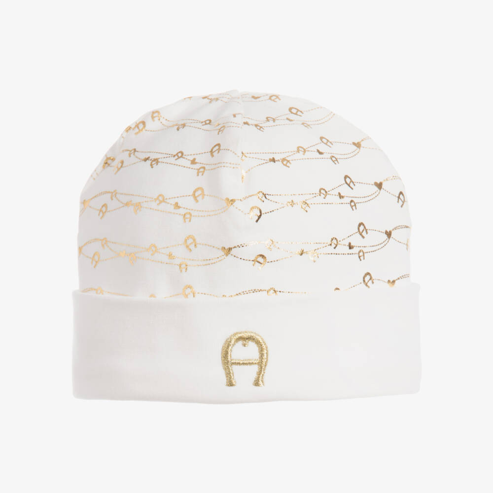 AIGNER-Baby Ivory Hat with Gold Accents | Childrensalon Outlet