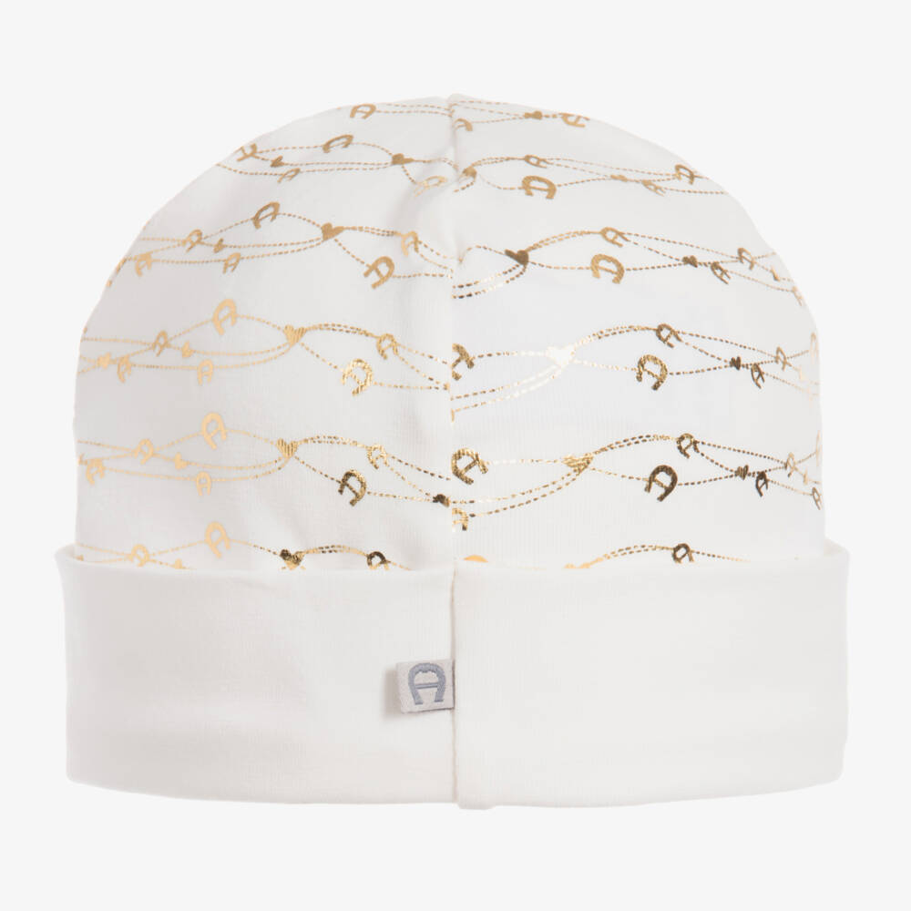 AIGNER-Baby Ivory Hat with Gold Accents | Childrensalon Outlet
