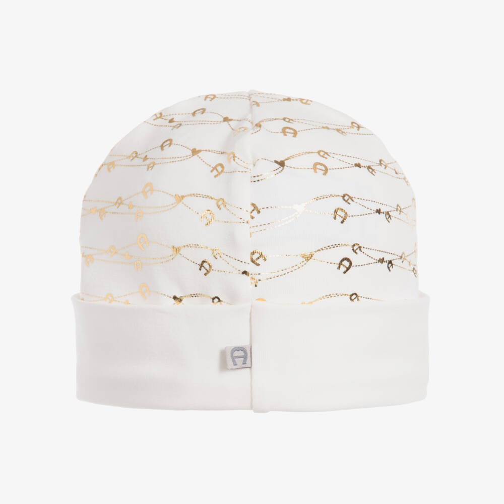 AIGNER-Baby Ivory Hat with Gold Accents | Childrensalon Outlet