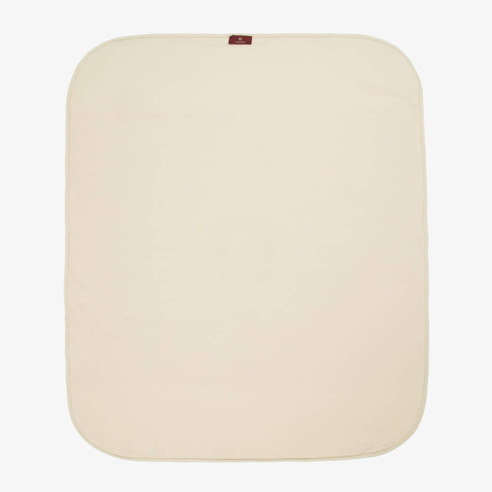 AIGNER-Beige Pima Cotton Padded Blanket with Horseshoe Logo (90cm) | Childrensalon Outlet