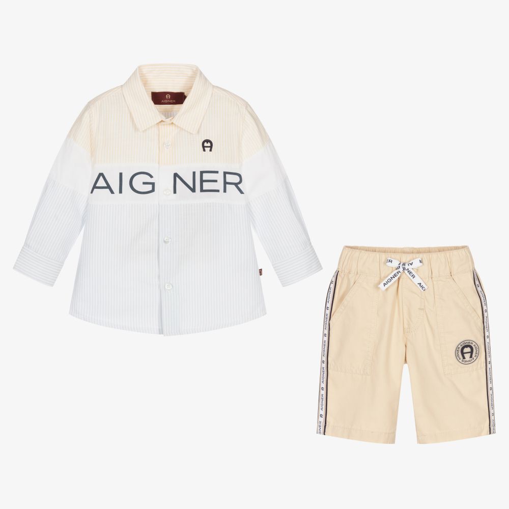 AIGNER-Blue & Beige Baby Shorts Set | Childrensalon Outlet