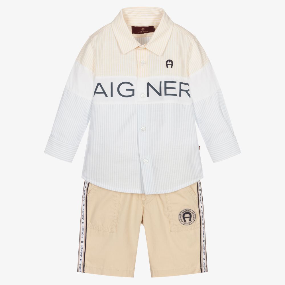 AIGNER - Бежево-голубая рубашка и шорты для малышей | Childrensalon