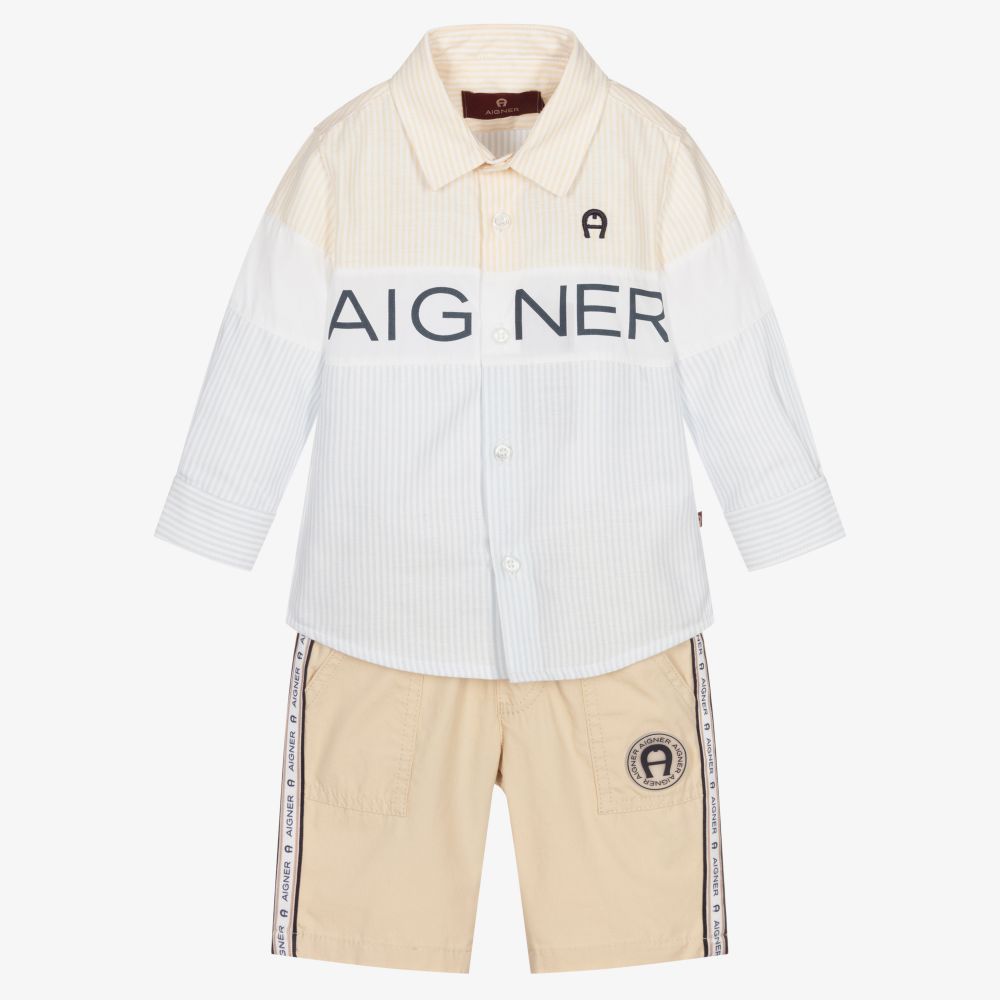 AIGNER-Бежево-голубая рубашка и шорты для малышей | Childrensalon Outlet