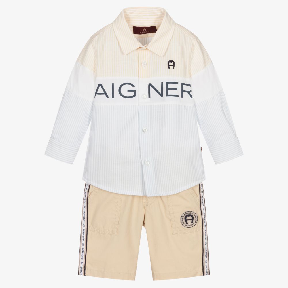 AIGNER - Blue & Beige Baby Shorts Set | Childrensalon