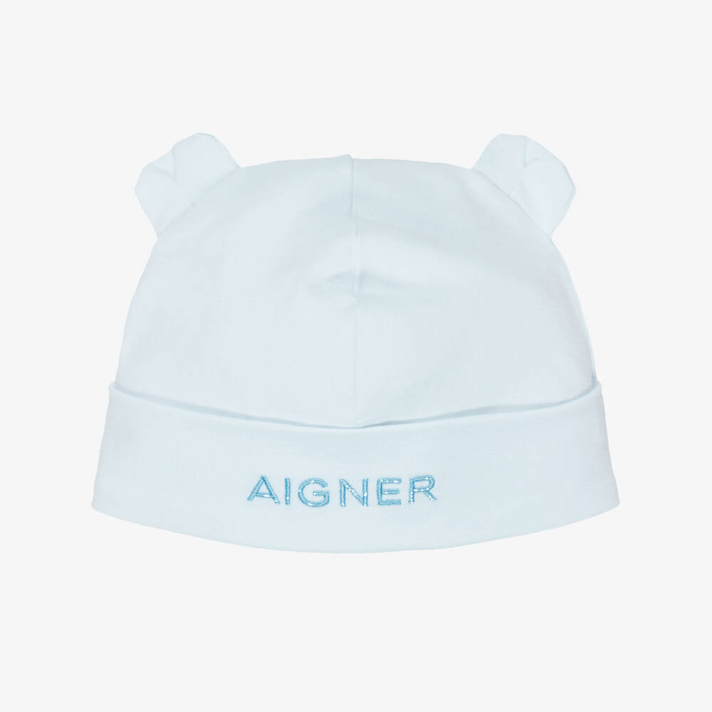 AIGNER-Blue Cotton Baby Hat with Ears & Logo Embroidery | Childrensalon Outlet