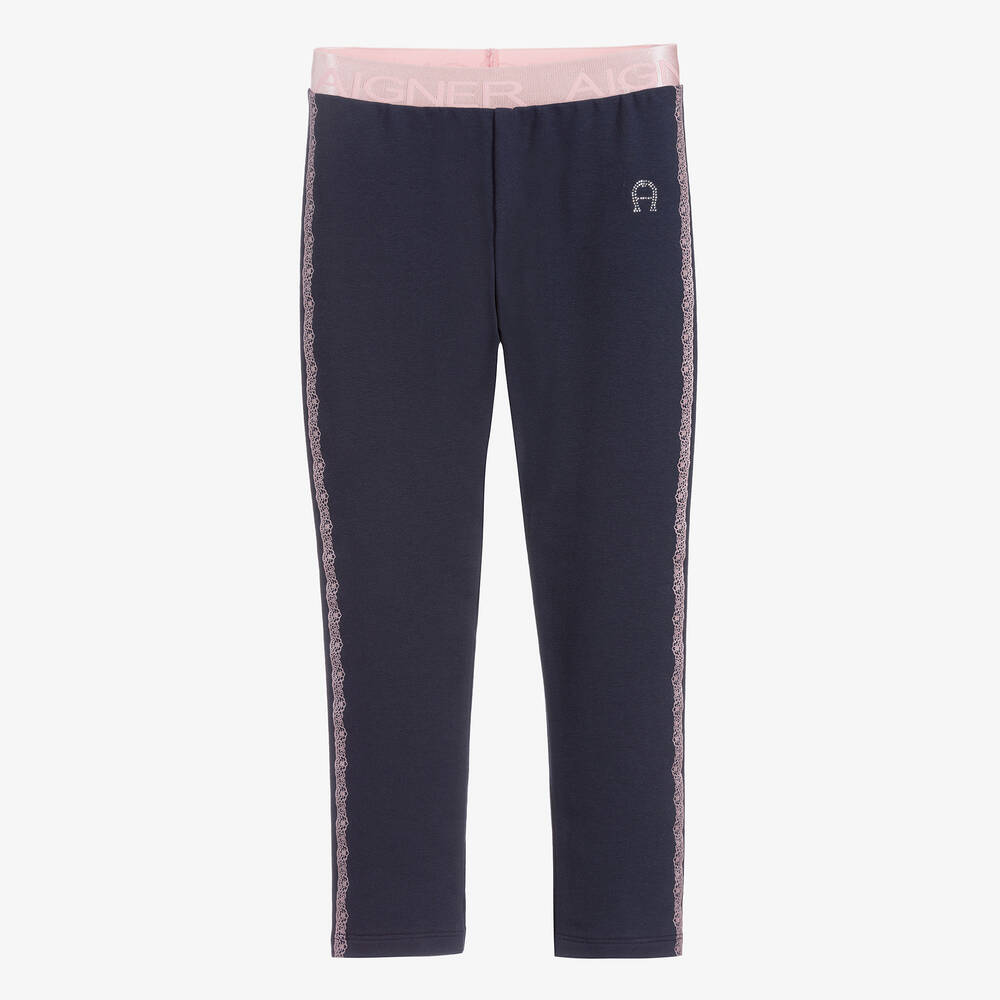 AIGNER - Blue Cotton Logo Leggings | Childrensalon