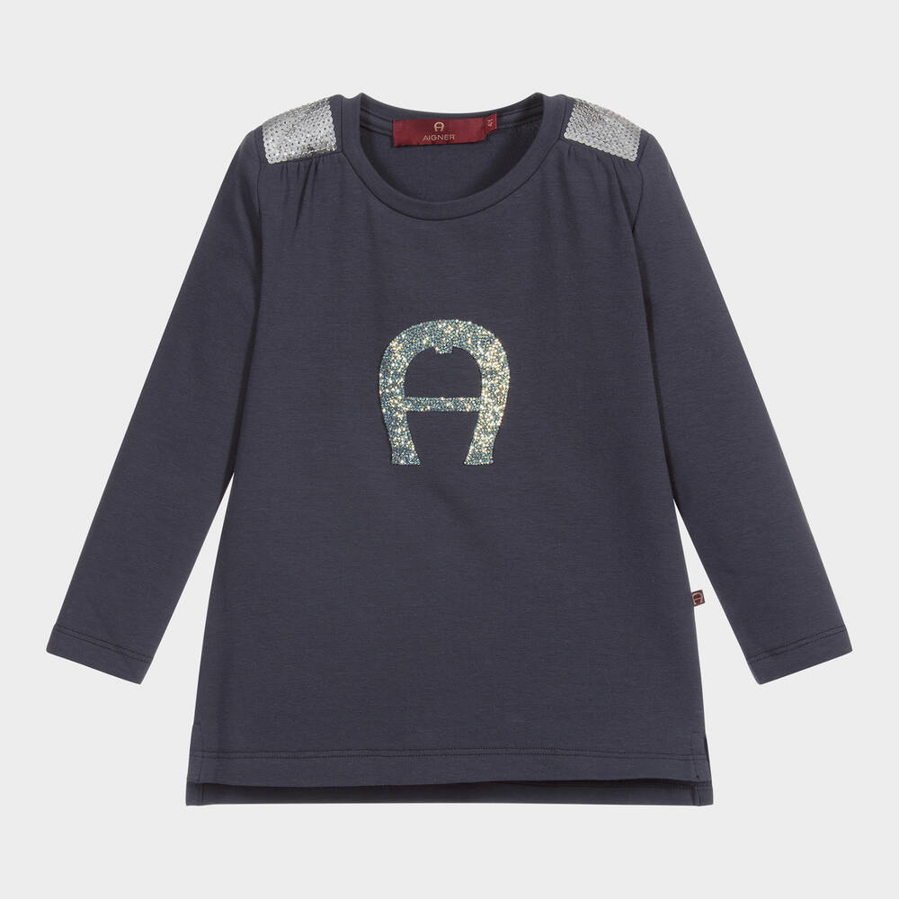 AIGNER - Blue Glittery Logo Top | Childrensalon