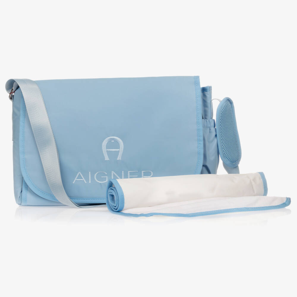 AIGNER-Blue Messenger Changing Bag with Logo Embroidery (37cm) | Childrensalon Outlet