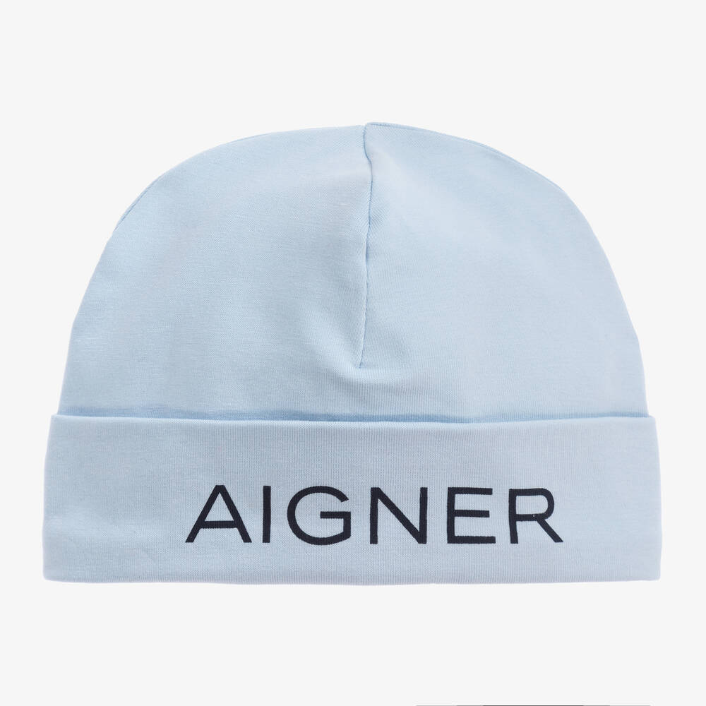 AIGNER - Голубая детская шапочка из хлопка пима | Childrensalon