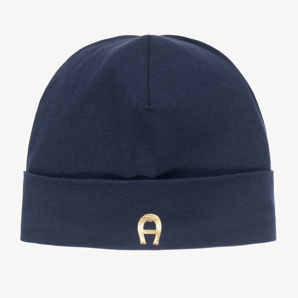 AIGNER - Blue Pima Cotton Baby Hat | Childrensalon