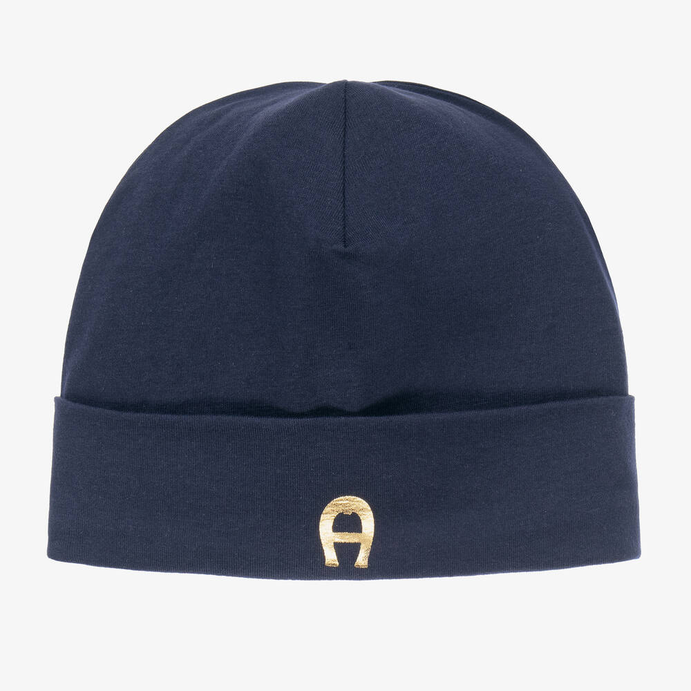 AIGNER - Bonnet bleu en coton Pima Bébé | Childrensalon