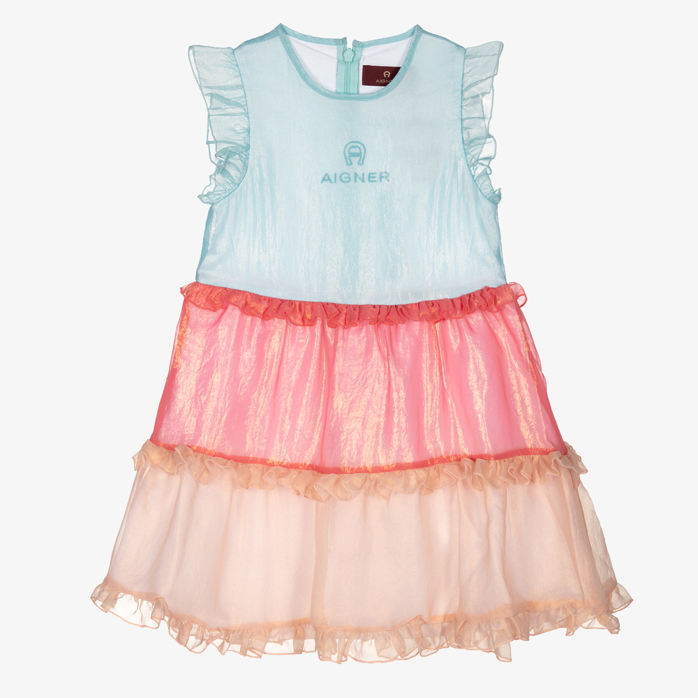 AIGNER - Розово-голубое платье из органзы | Childrensalon